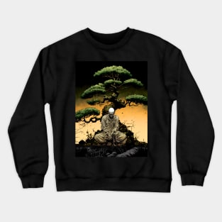 Tranquility in Chaos: Meditating Under the Japanese Bonsai Tree on a Dark Background Crewneck Sweatshirt